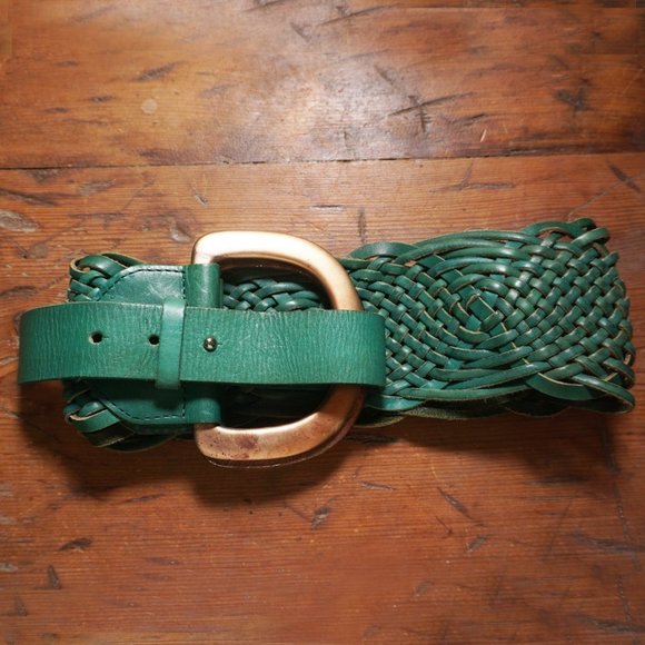 Linea Pelle Teal Woven Brass D-Rings Hip Belt Size S - Picture 2 of 5